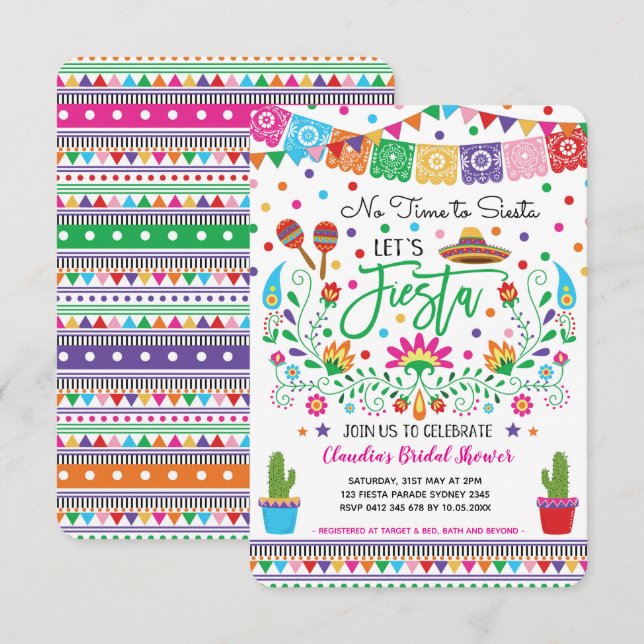 Invitation Fête des mariées Fiesta / Pas de temps pour Siesta (Devant / Derrière)