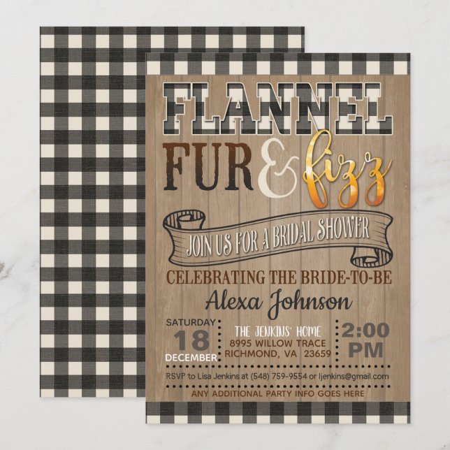 Invitation Fête des mariées Flannel et Fizz - Blanc (Devant / Derrière)