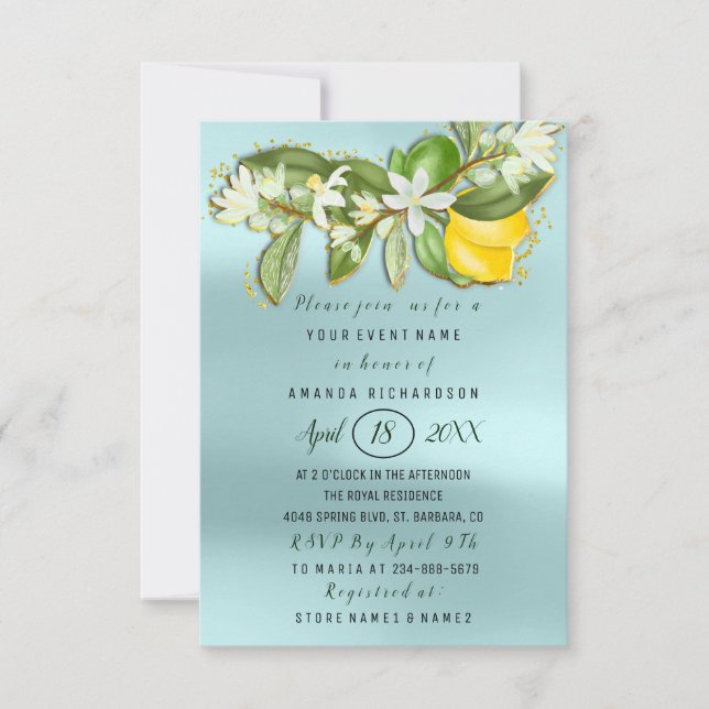 Invitation Fête des mariées Fleur Brunch Citron Vert Or (Devant)