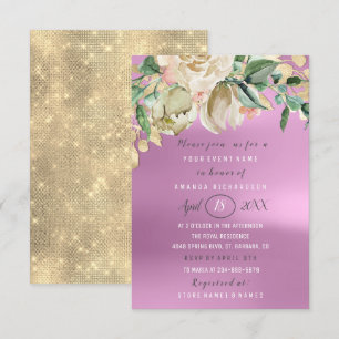 Invitation Fête des mariées Fleur Brunch Étincelle Or Purple