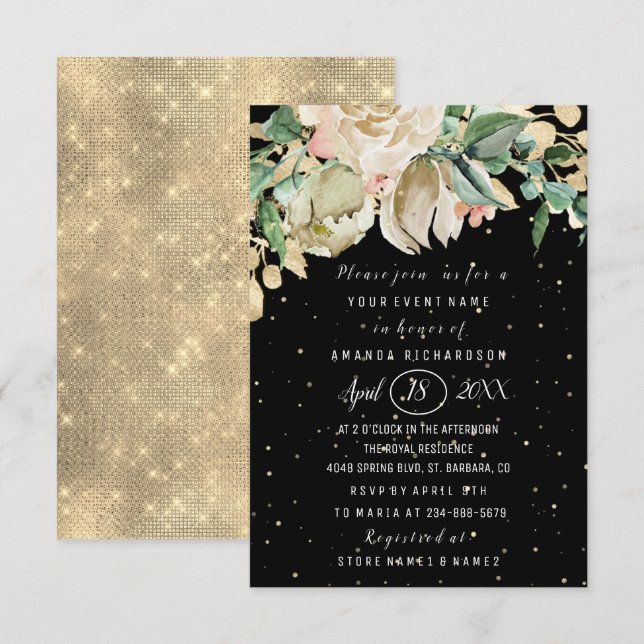 Invitation Fête des mariées Fleur Brunch Mint Confetti noir (Devant / Derrière)