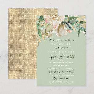 Invitation Fête des mariées Fleur Brunch Mint Green Gold Rose