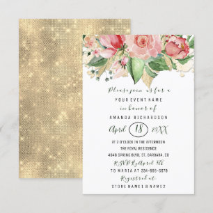 Invitation Fête des mariées Fleur Brunch Monnaie Roses Blush 