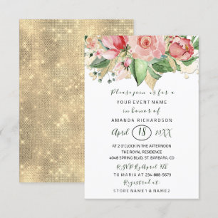 Invitation Fête des mariées Fleur Brunch Monnaie Roses Blush 