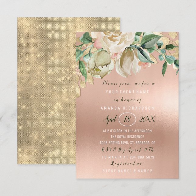 Invitation Fête des mariées Fleur Brunch Monnaie Roses peau r (Devant / Derrière)
