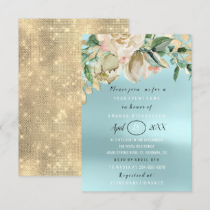 Invitation Fête des mariées Fleur Brunch Spark Gold Aqua