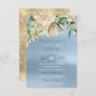 Invitation Fête des mariées Fleur Brunch Spark Gold Blue