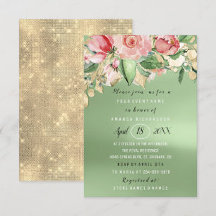 Invitation Fête des mariées Fleur Brunch Vert Or rose