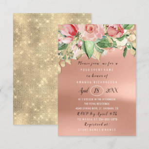 Invitation Fête des mariées Fleur Brunch Vert or Rose Blush