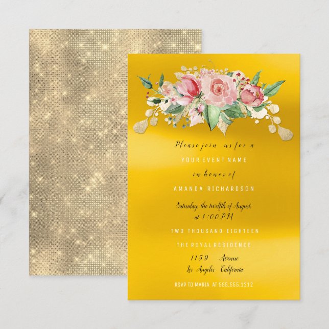 Invitation Fête des mariées Fleur rose peint Aquarelle (Devant / Derrière)