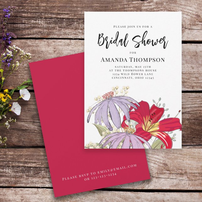 Invitation Fête des mariées Fleur sauvage aquarelle personnal (Créateur téléchargé)