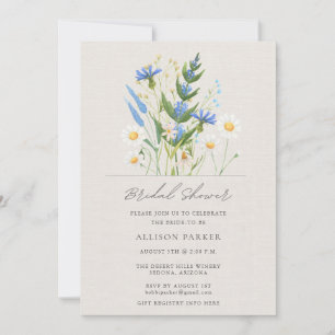 Invitation Fête des mariées Fleur sauvage bleu Daisy été