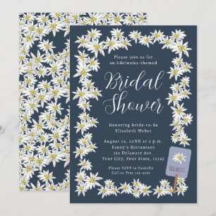 Invitation Fête des mariées Fleur sauvage bleu Edelweiss Navy