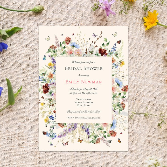 Invitation Fête des mariées Fleur sauvage Boho aquarelle (Créateur téléchargé)