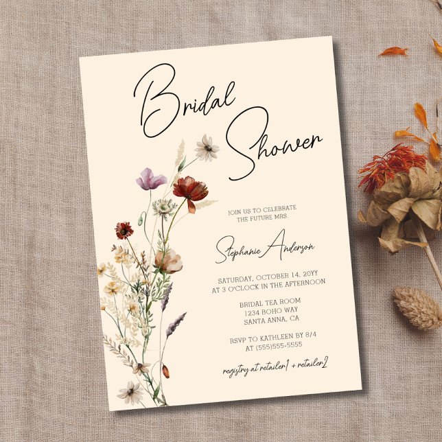 Invitation Fête des mariées Fleur sauvage Boho Automne (Créateur téléchargé)