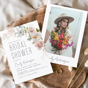 Invitation Fête des mariées Fleur sauvage Boho moderne Photo