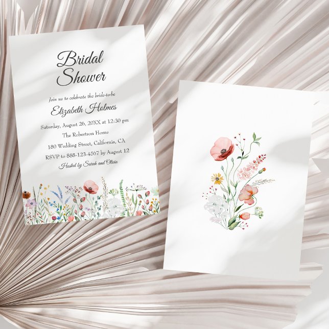 Invitation Fête des mariées Fleur sauvage Boho Watercolor (Boho Watercolor Wildflowers Bridal Shower Invitation on a sunny dry white palm leaf.)