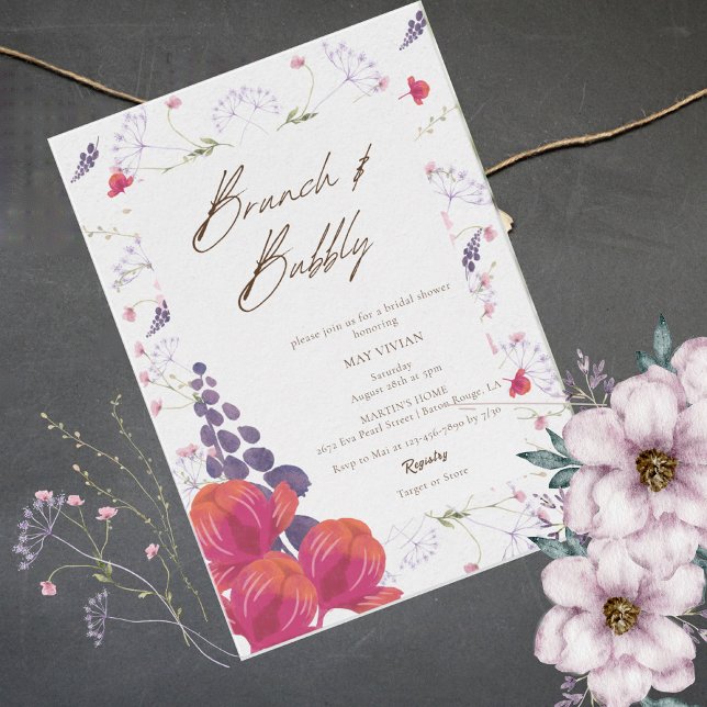 Invitation Fête des mariées Fleur sauvage de Brunch aquarelle (Créateur téléchargé)