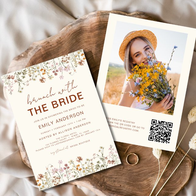 Invitation Fête des mariées Fleur sauvage de code QR Brunch P (Créateur téléchargé)
