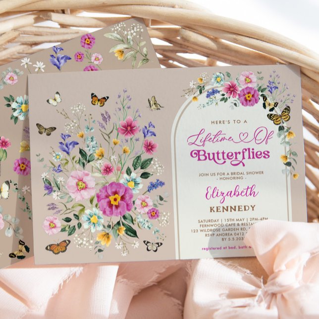 Invitation Fête des mariées Fleur sauvage de la vie des papil (Créateur téléchargé)