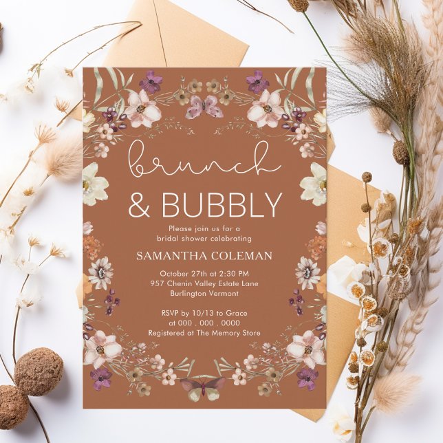 Invitation Fête des mariées Fleur sauvage en terre cuite Boho (Créateur téléchargé)