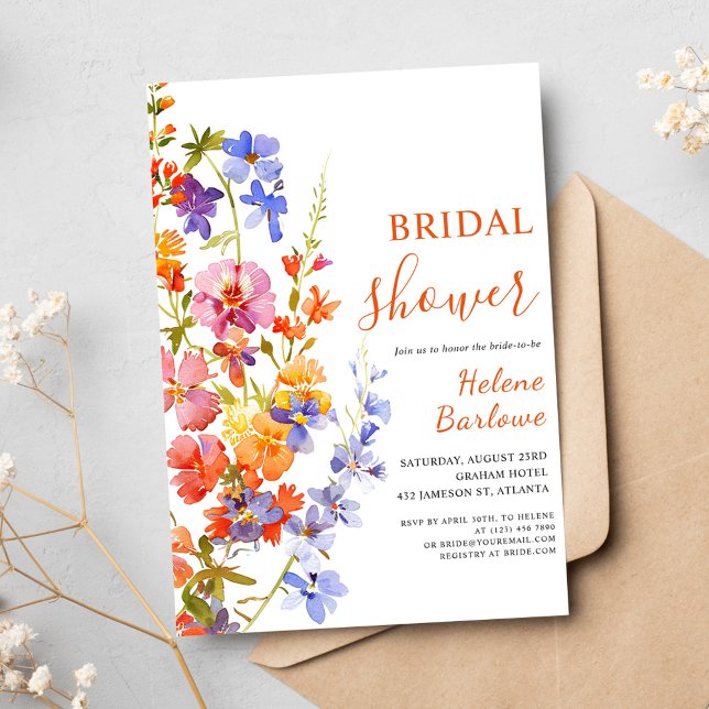 Invitation Fête des mariées Fleur sauvage Floral Elegant (Floral Elegant Watercolor Wildflower Bridal Shower Invitation)