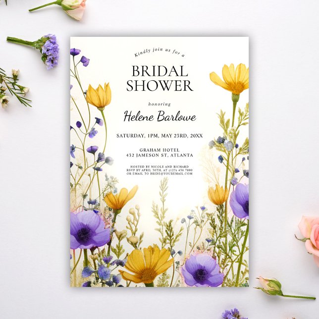 Invitation Fête des mariées Fleur sauvage moderne rustique él (Modern Rustic Elegant Wildflower Bridal Shower Invitation)