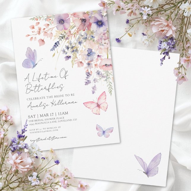 Invitation Fête des mariées Fleur sauvage papillon (Butterfly Wildflower Bridal Shower Invitation)