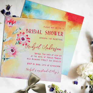 Invitation Fête des mariées Fleur sauvage rouge aquarelle
