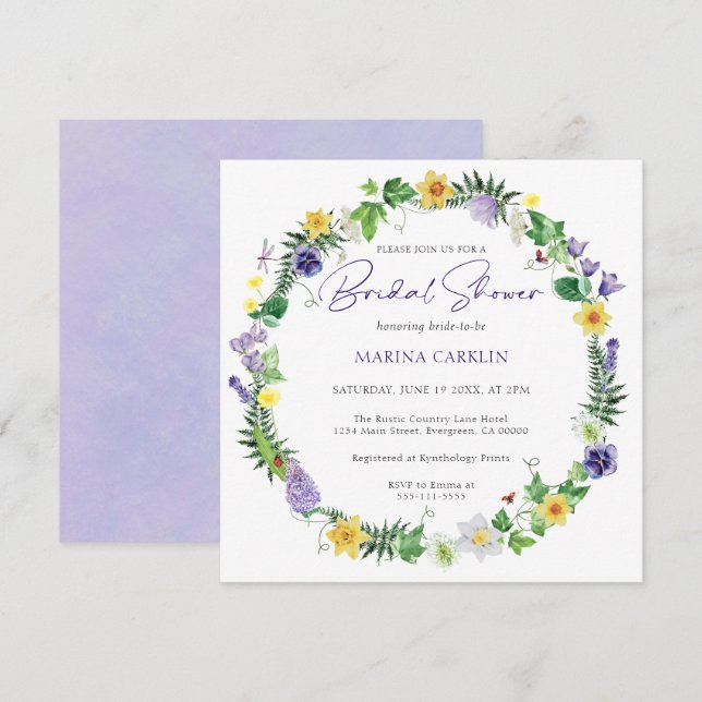 Invitation Fête des mariées Fleur sauvage rustique (Devant / Derrière)