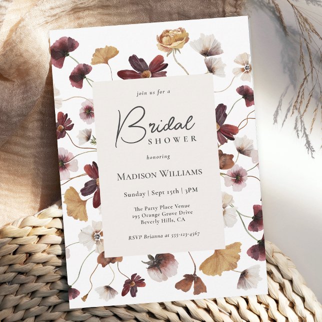 Invitation Fête des mariées Fleur sauvage rustique Boho (Available as printed and paperless digital download!)