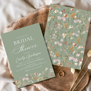Invitation Fête des mariées Fleur sauvage Sage Green Boho