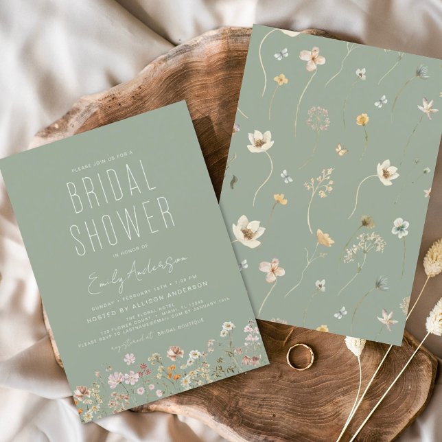 Invitation Fête des mariées Fleur sauvage Sage Green Boho (Créateur téléchargé)