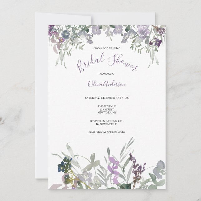 Invitation Fête des mariées Fleur sauvage violet (Devant)