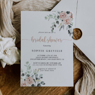 Invitation Fête des mariées fleurie classique Dusty Rose