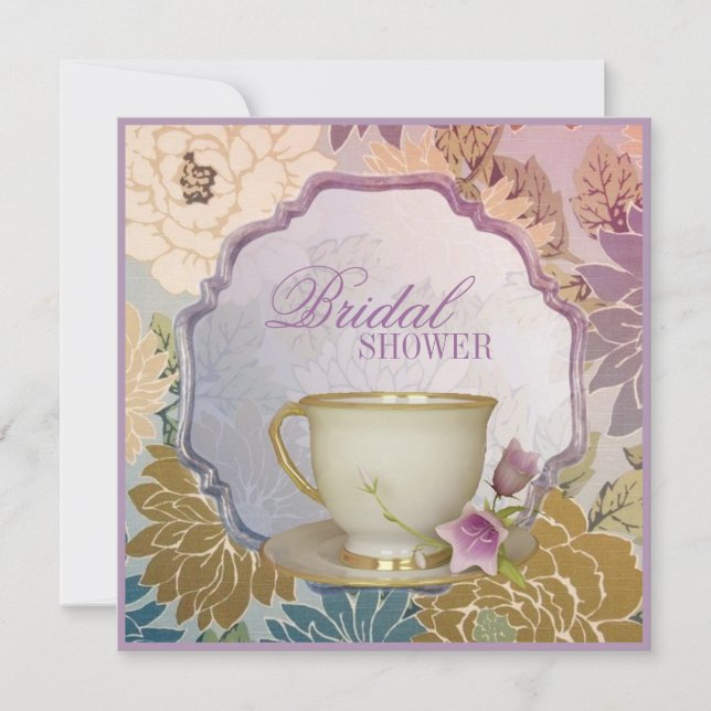 Invitation Fête des mariées fleurie violet Tea Party Invitati (Devant)