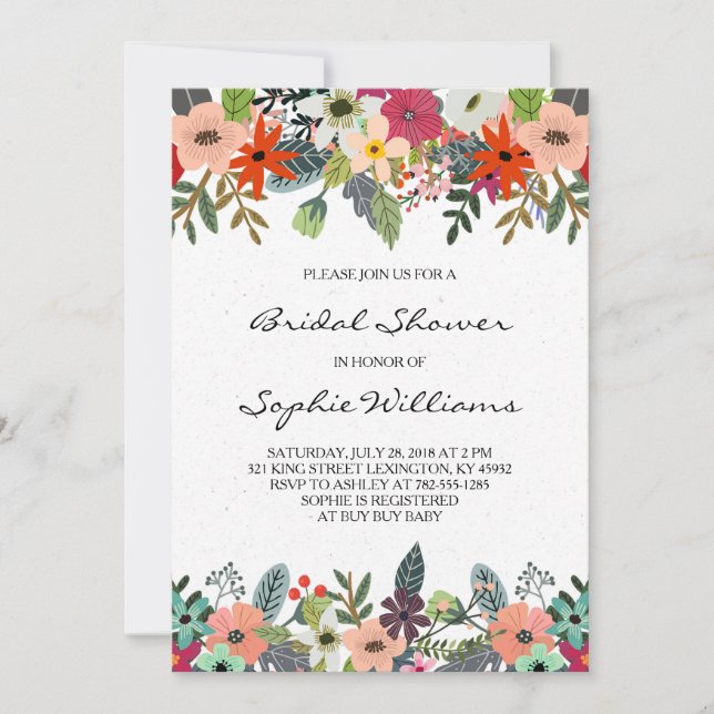 Invitation Fête des mariées Fleurs Classy (Devant)