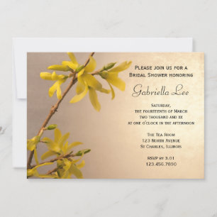 Invitation Fête des mariées Fleurs Forsythia Printemps Jaune