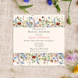 Invitation Fête des mariées Fleurs sauvages et papillons d'ét