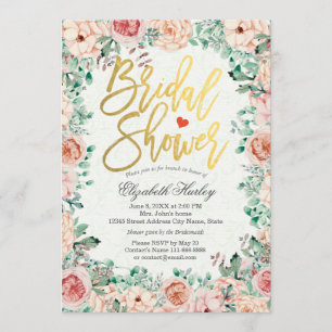 Invitation Fête des mariées Floral Gold Script