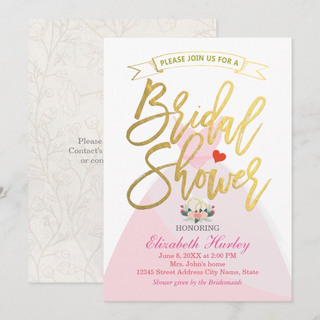 Invitation Fête des mariées Floral Mariée robe Diamond Anneau (Devant / Derrière)