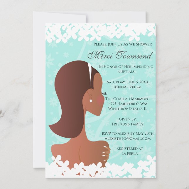 Invitation Fête des mariées Floral Tiffany Turquoise (Devant)