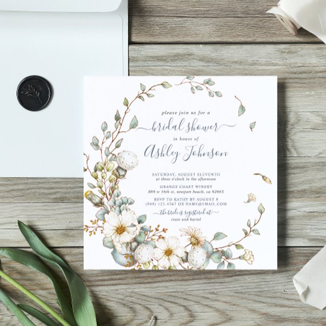 Invitation Fête des mariées florale à crème bleue rousse (Blooming love: Celebrate our bride-to-be in a wildflower wonder.)