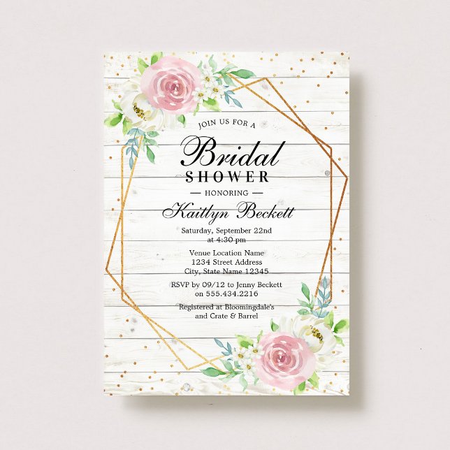 Invitation Fête des mariées florale à huile de bois rustique (Créateur téléchargé)
