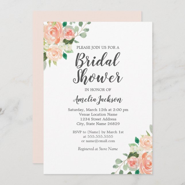 Invitation Fête des mariées florale à l'aquarelle brune (Devant / Derrière)