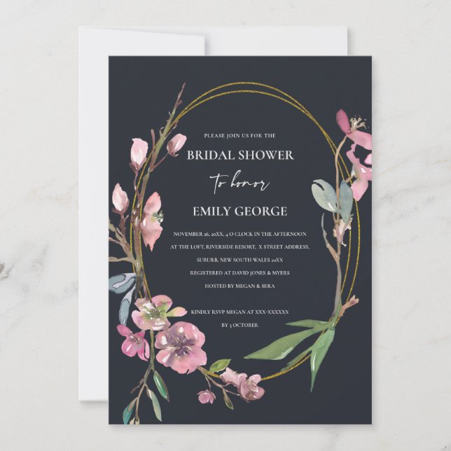 INVITATION FÊTE DES MARIÉES FLORALE BLACK CHERRY B (Devant)
