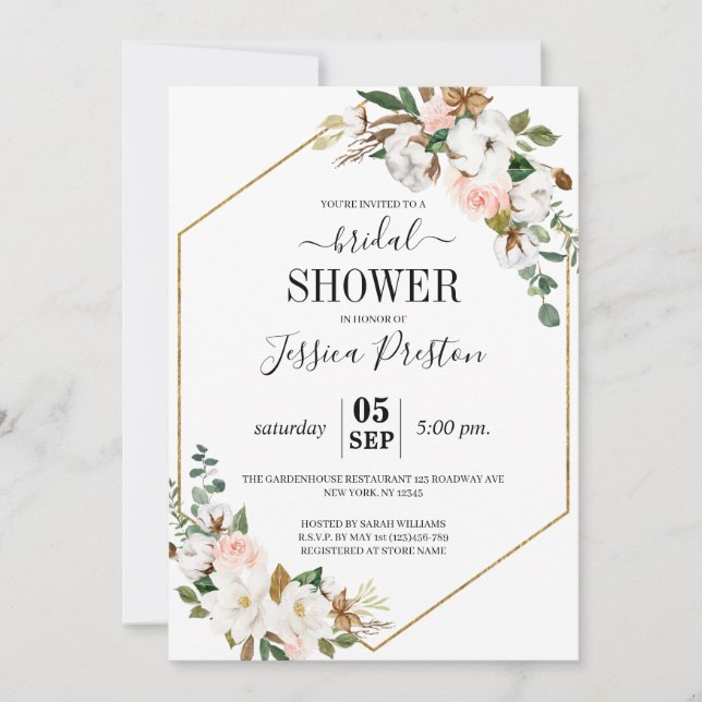 Invitation Fête des mariées florale blanc et blanc Magnolia (Devant)