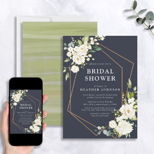 Invitation Fête des mariées florale blanche blanche et géomét