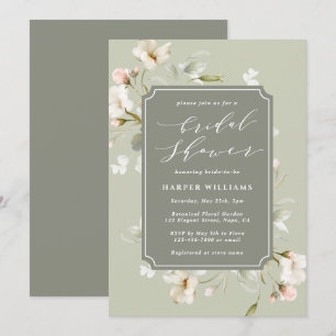 Invitation Fête des mariées florale blanche Sage Green