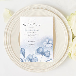 Invitation Fête des mariées florale bleu Aquarelle élégante